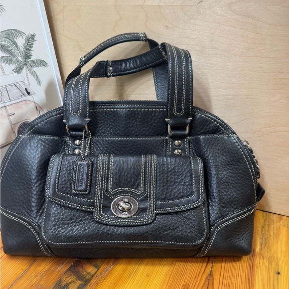 Coach Black Leather Satchel with Contrast Stitching - Picture 2 of 16